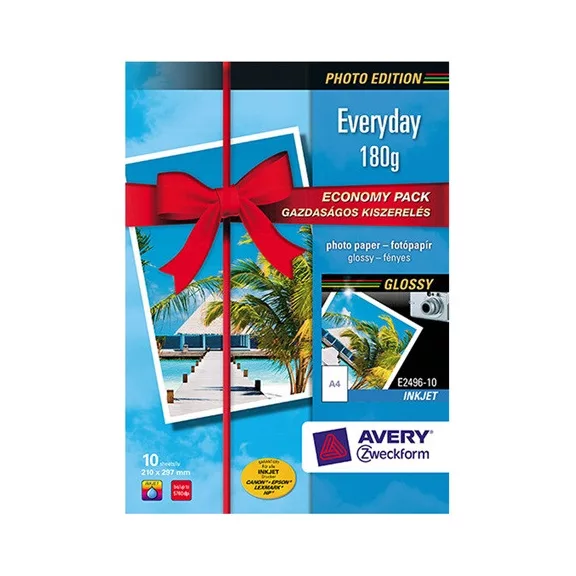 Fotópapír Avery Zweckform A/4 180g 10 lap/csomag tintasugaras fényes E2496-10