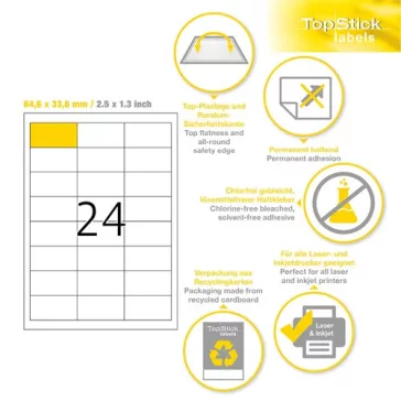   Etikett címke Topstick 64.3x33.8 szegéllyel 100 ív 2400 db/doboz