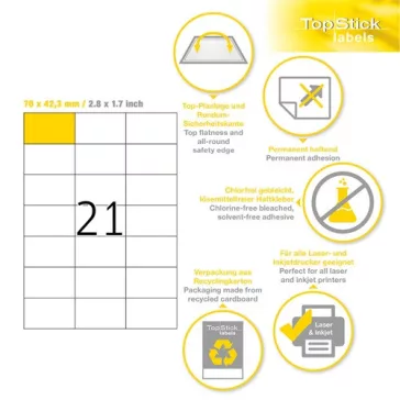   Etikett címke Topstick 70x42.3 mm szegély nélküli 100 ív 2100 db/doboz