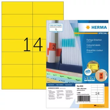   Etikett címke Herma 105x42.3 mm szegély nélküli sárga 100 ív 1400 db/doboz