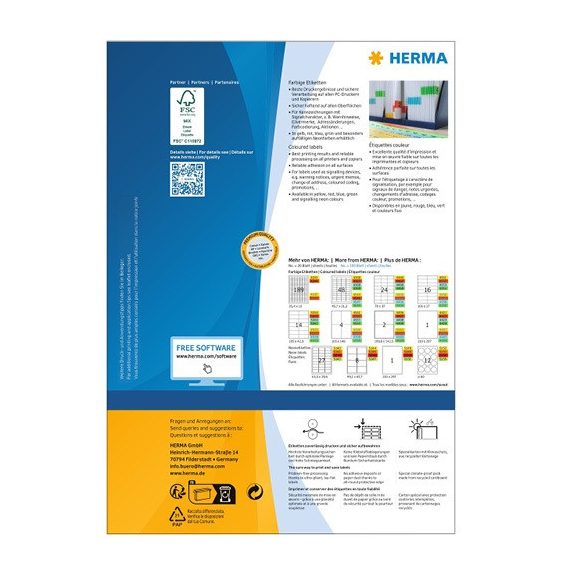 Etikett címke Herma 105x42.3 mm szegély nélküli sárga 100 ív 1400 db/doboz