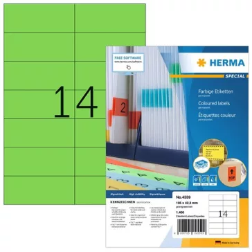   Etikett címke Herma 105x42.3 mm szegély nélküli zöld 100 ív 1400 db/doboz