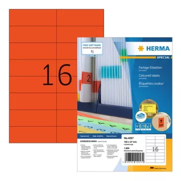   Etikett címke Herma 105x37 mm szegély nélküli piros 100 ív 1600 db/doboz