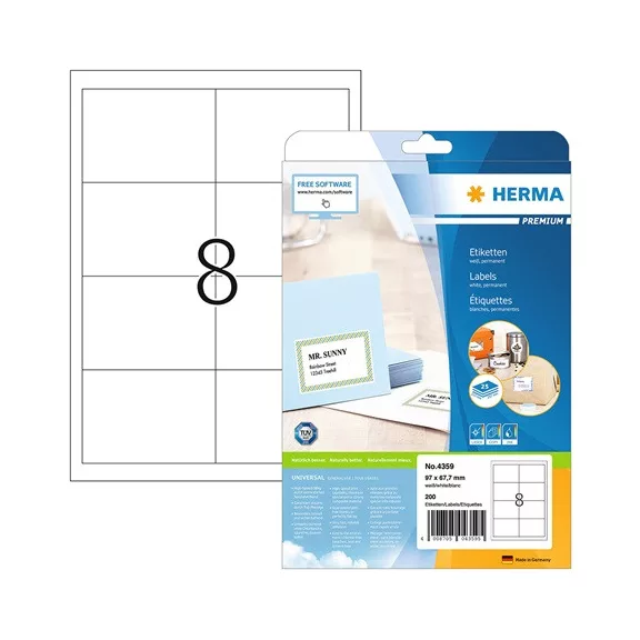 Etikett címke Herma 97x67.7 mm szegéllyel 25 ív 200 db/csomag Etikett címke Herma 97x67.7 mm szegéllyel 25 ív 200 db/csomag