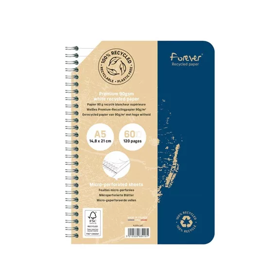 Spirálfüzet Clairefontaine Forever Premium A/5 60 lapos, vonalas