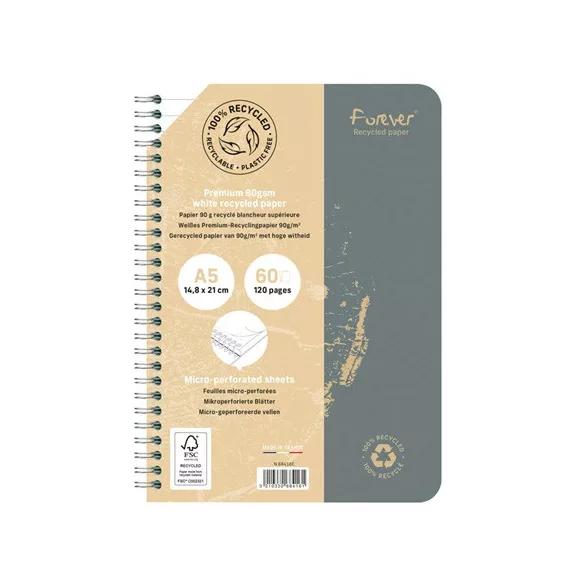 Spirálfüzet Clairefontaine Forever Premium A/5 60 lapos, vonalas