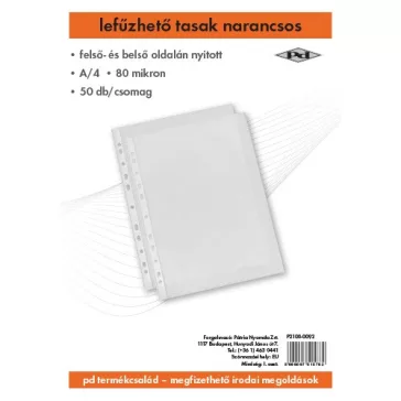   Lefűzhető tasak pd A/4 80 mic. narancsos felül-és belül nyitott 50 db/csomag