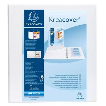   Gyűrűs könyv Exacompta Kreacover A/4 4 gyűrűs 75 mm gerinccel panorámás PVC fehér (50 mm)
