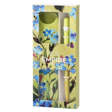   Golyóstoll Burgeon sárga 1,0 mm kék tintával, eco bőr tokkal