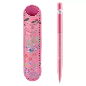   Golyóstoll Burgeon pink 1,0 mm kék tintával, eco bőr tokkal