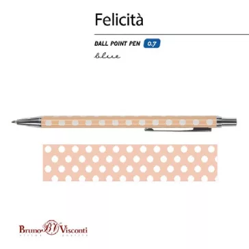   Golyóstoll Bruno Visconti 0,7mm kék, fém test, Felicita -rózsaszín, pöttyös