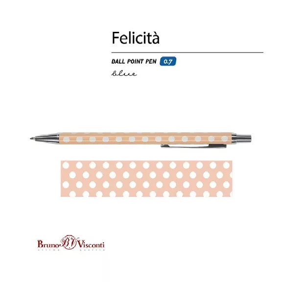 Golyóstoll Bruno Visconti 0,7mm kék, fém test, Felicita -rózsaszín, pöttyös