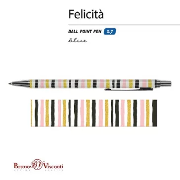   Golyóstoll Bruno Visconti 0,7mm kék, fém test, Felicita - színes csíkos