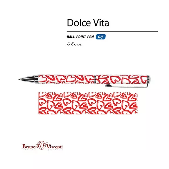 Golyóstoll Bruno Visconti 0,7mm kék, fém test, Dolce Vita - szívek