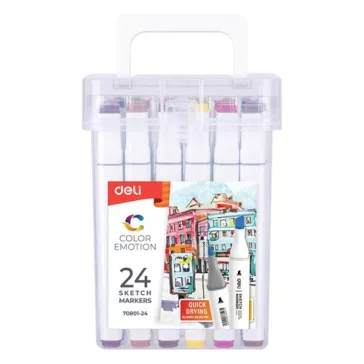   Marker Deli Color Emotion vágott és gömbölyű hegy 24 db-os klt.