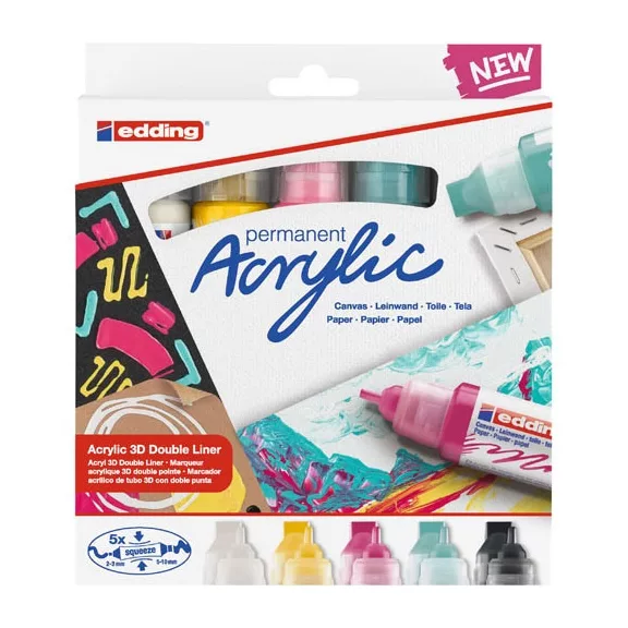 Akril marker Edding 5400 3D Double Liner (2-3 mm/5-10 mm) kétvégű Basic 5 db-os klt.