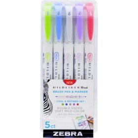   Ecsetirón Zebra Mildliner Brush&Marker Cool&Refined 5-ös készlet