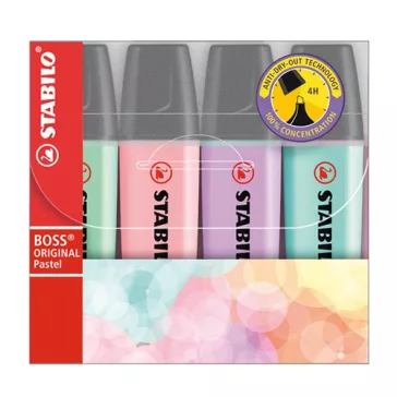   Szövegkiemelő Stabilo Boss Original pastel 4 db-os klt. (menta, barack, orgona, türkiz)