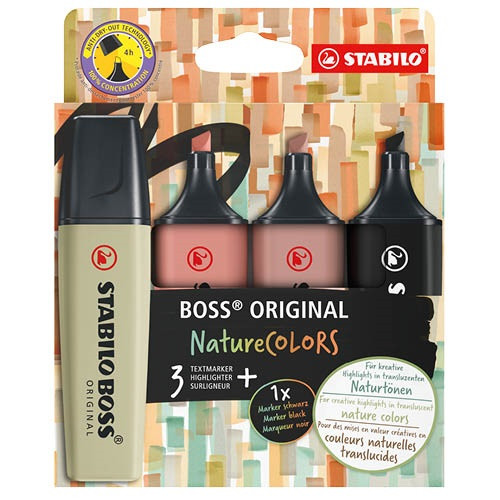 Szövegkiemelő Stabilo Boss Original NatureCOLORS 4 db-os klt. (sárzöld, vörösbarna, sötétbarna, fekete)
