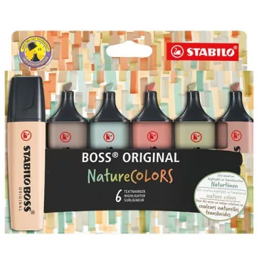   Szövegkiemelő Stabilo Boss Original NatureCOLORS 6 db-os klt. (sárzöld,földzöld,sötétbarna,vörösbarna,bőrszín,szürke)