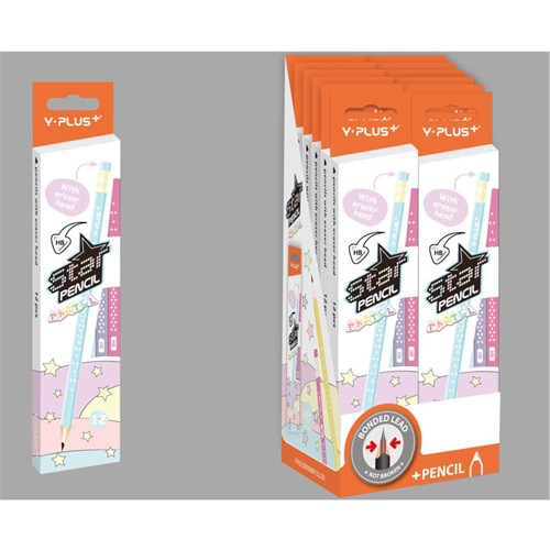 Grafitirón Y-Plus+ Star Pastel HB háromszögletű radíros 12 db/doboz