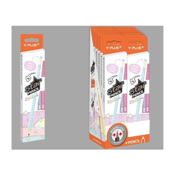 Grafitirón Y-Plus+ Star Pastel HB háromszögletű radíros 12 db/doboz