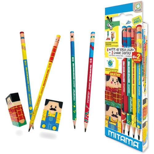 Ceruza Mitama, famentes, 4 db-os klt. 2db radírral