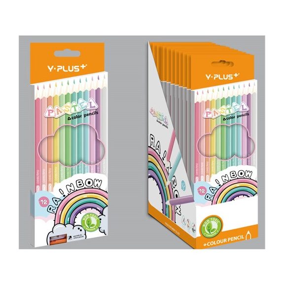Színes ceruza Y-Plus+ Rainbow Pastel 12 db-os hegyezővel