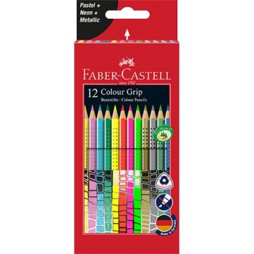   Színes ceruza Faber-Castell Grip 12 db-os klt. (pasztell,neon,metál színek)