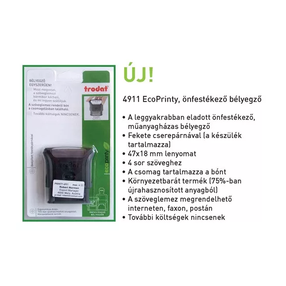 Bélyegző Trodat 4911 Eco szövegbélyegző a szöveglemez rendelésre jogosító bónnal