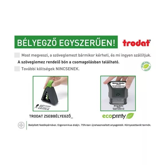 Bélyegző Trodat 4911 Eco szövegbélyegző a szöveglemez rendelésre jogosító bónnal