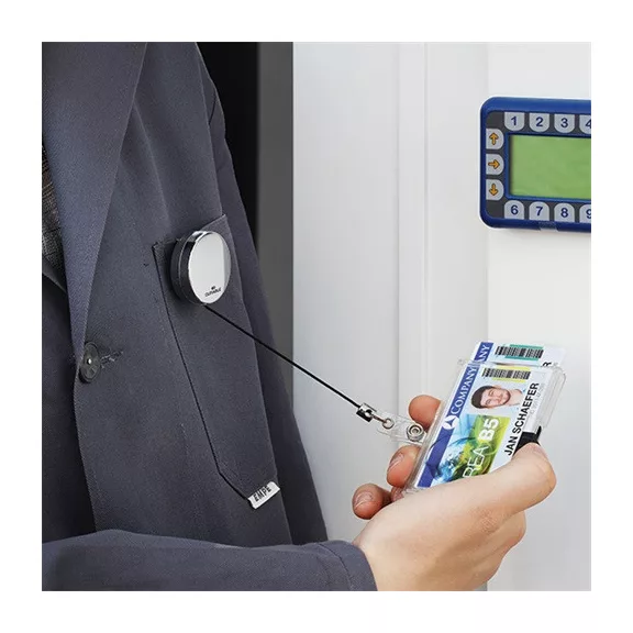 Névkitűző tartó Durable króm patentos kihúzható 85 cm szürke