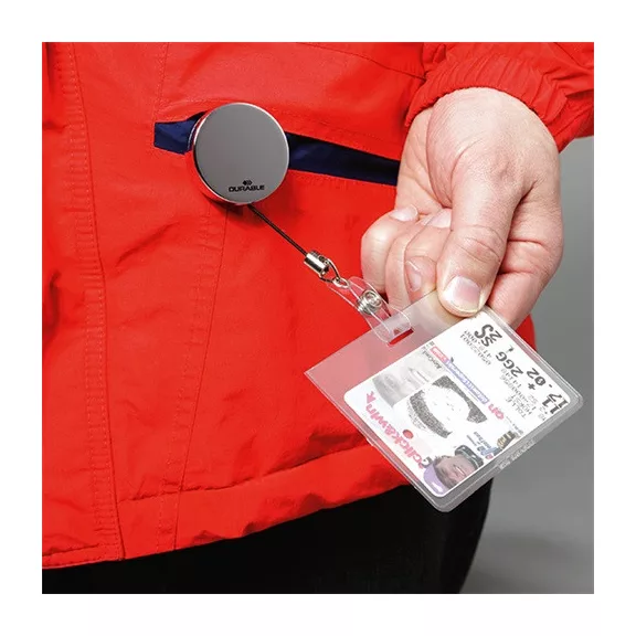 Névkitűző tartó Durable króm patentos kihúzható 85 cm szürke