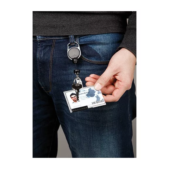 Névkitűző tartó Durable kihúzható patentos, extra erős, fekete