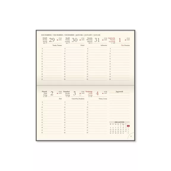 Határidőnapló Period Chamois Zsebnaptár fekvő körbev. zöld 2026