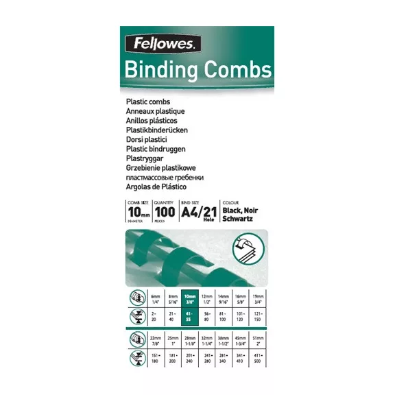Spirál Fellowes 10 mm 41-55 lap fekete Spirál Fellowes 10 mm 41-55 lap fekete