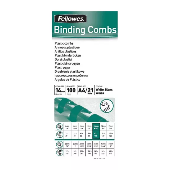 Spirál Fellowes 14 mm 81-100 lap fehér Spirál Fellowes 14 mm 81-100 lap fehér