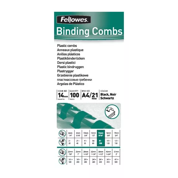 Spirál Fellowes 14 mm 81-100 lap fekete Spirál Fellowes 14 mm 81-100 lap fekete