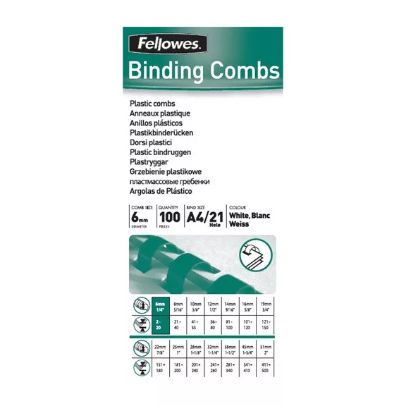 Spirál Fellowes 6 mm 10-20 lap fehér Spirál Fellowes 6 mm 10-20 lap fehér