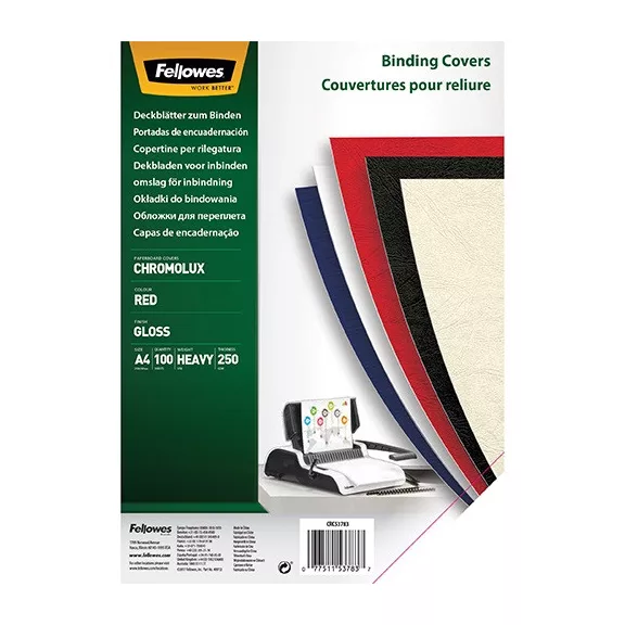 Hátlap Fellowes Chromo A/4 250g fényes piros Hátlap Fellowes Chromo A/4 250g fényes piros