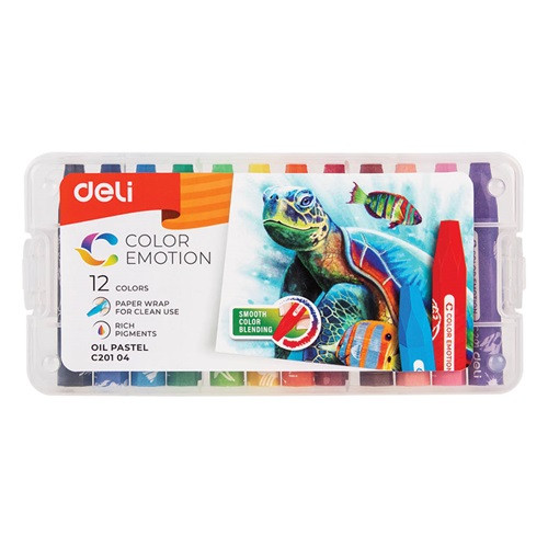 Olajpasztell Deli Color Emotion hatszögletű 12 db-os műanyag dobozban