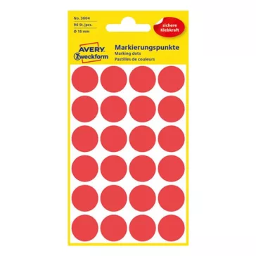 Etikett AVERY 3004 jelölőpont 18mm piros 96 darabos