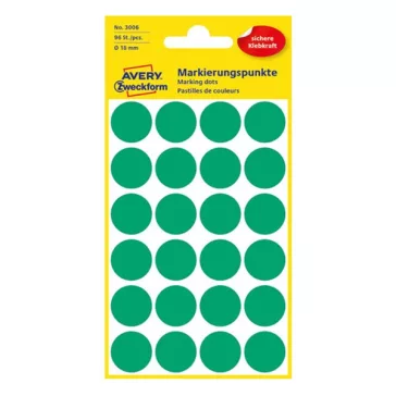 Etikett AVERY 3006 jelölőpont 18mm zöld 96 darabos
