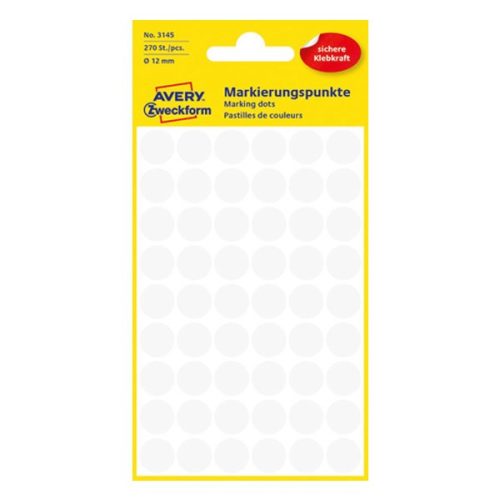 Etikett AVERY 3145 jelölőpont 12mm fehér 270 darabos