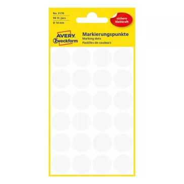   Etikett AVERY 3170 öntapadó jelölőpont fehér 18mm 96 jelölőpont/csomag