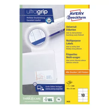   Etikett AVERY 3425 105x57mm univerzális 1000 címke/doboz 100 ív/doboz