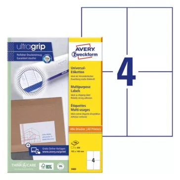   Etikett AVERY 3483 105x148mm univerzális 400 címke/doboz 100 ív/doboz