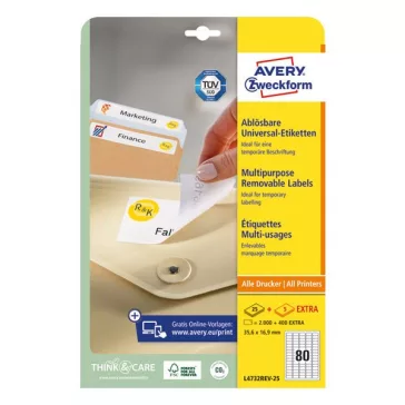   Etikett AVERY L4732REV-25 35,6x16,9mm visszaszedhető 2000 címke/doboz 25 ív/doboz