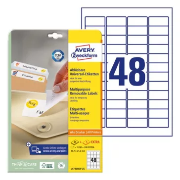   Etikett AVERY L4736REV-25 45,7x21,2mm visszaszedhető 1200 címke/doboz 25 ív/doboz