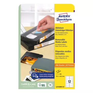   Etikett AVERY L4742REV-25 78,7x46,6mm visszaszedhető 300 címke/doboz 25 ív/doboz